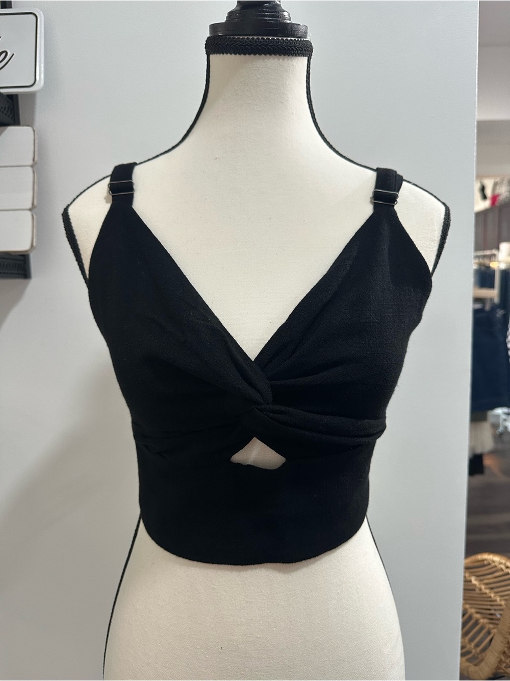 Gentle Fawn Black Twist-Front Crop Tank